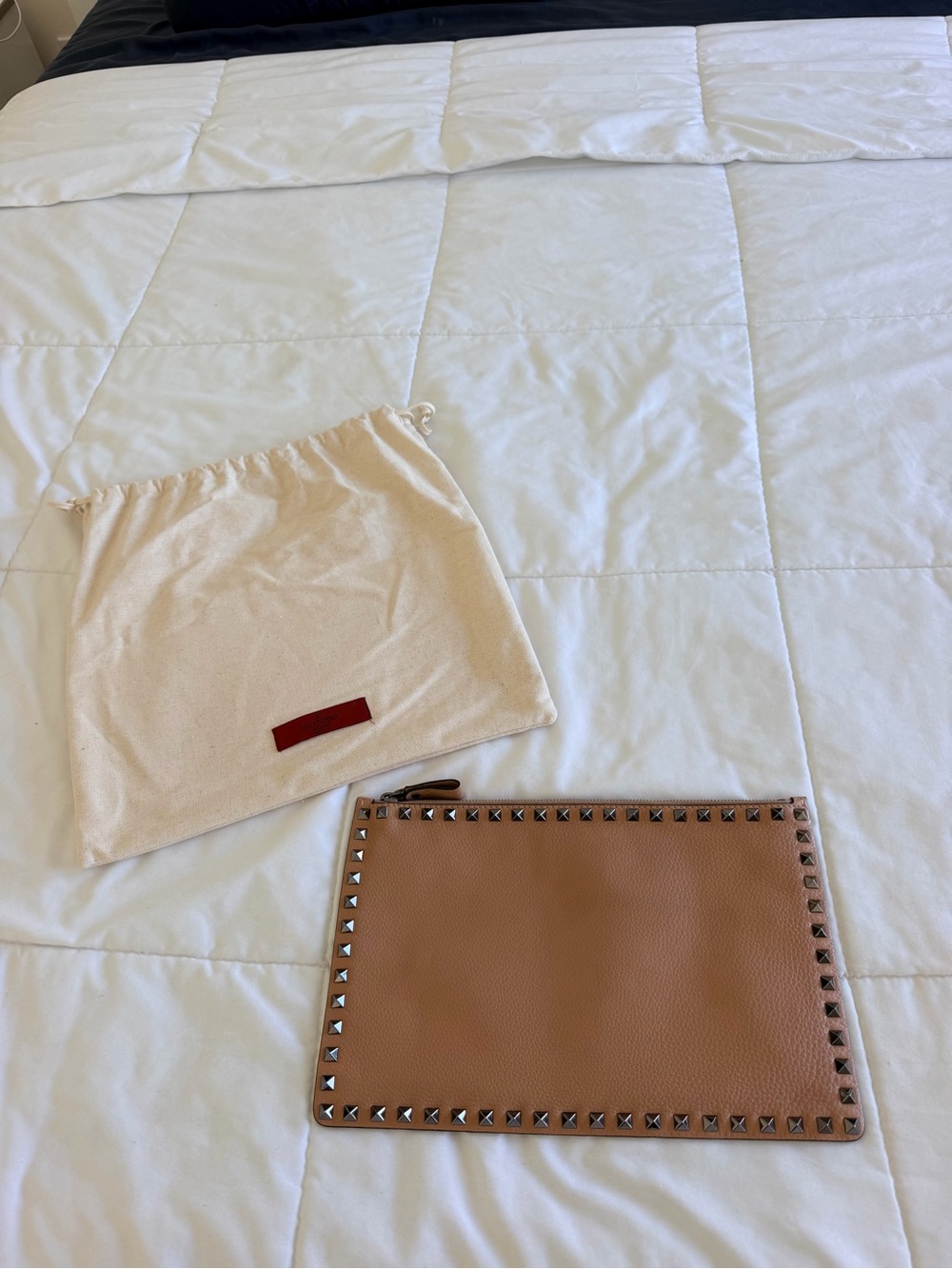 Valentino Rockstud Tan Leather Wristlet Clutch